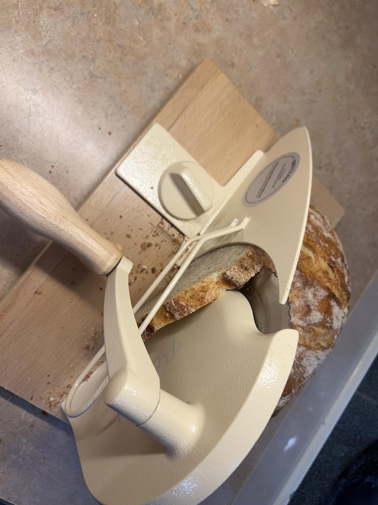 Brvclon Manual Bread Slicer Adjustable Thickness, Hand Crank Bread Slicer for Homemade Sourdough Bread with Scale Line & Suction Cup & Metal Guide, Quality Solid Wood Base & Gift-Level Packaging customer photo 2