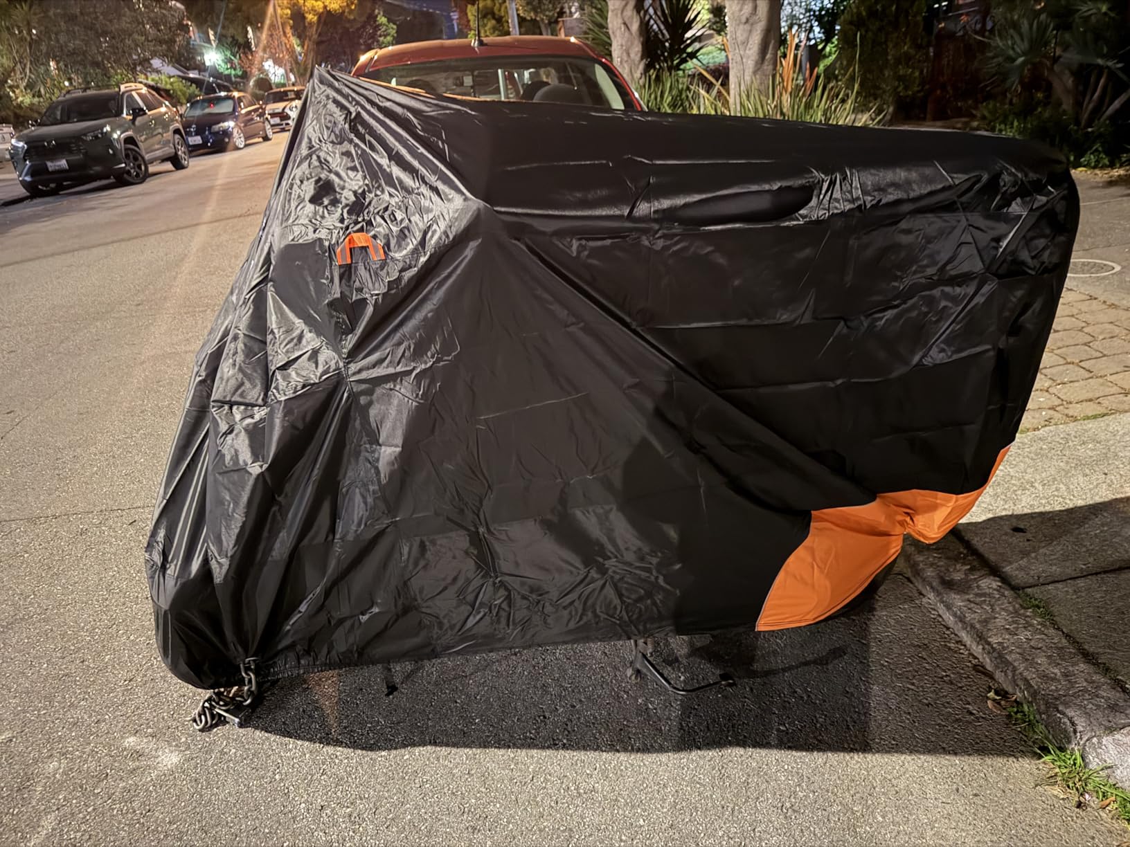 Motorcycle Cover Waterproof Outdoor Storage with Lock-Holes, Zipper Storage Bag & Night Reflective Design, All Season Protection Powersports Vehicle Covers Fits up to 96.5