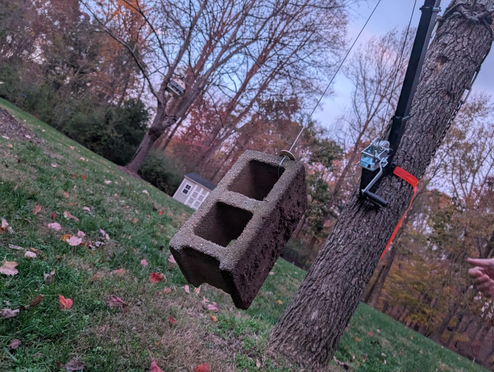 Tree Mounted Deer Hoist, 500LBS Hunting Game Hoist with Winch and Ratchet Strap, 23FT Steel Cable Heavy Duty Deer Hanger for Skinning, Field Dressing, Hanging Deer Feeder Hanger customer photo 1