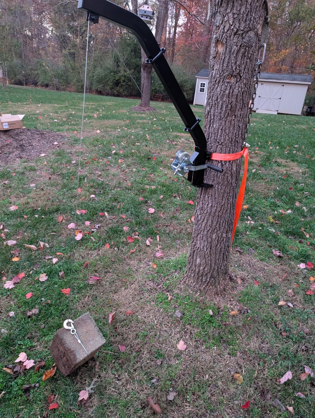 Tree Mounted Deer Hoist, 500LBS Hunting Game Hoist with Winch and Ratchet Strap, 23FT Steel Cable Heavy Duty Deer Hanger for Skinning, Field Dressing, Hanging Deer Feeder Hanger customer photo 2