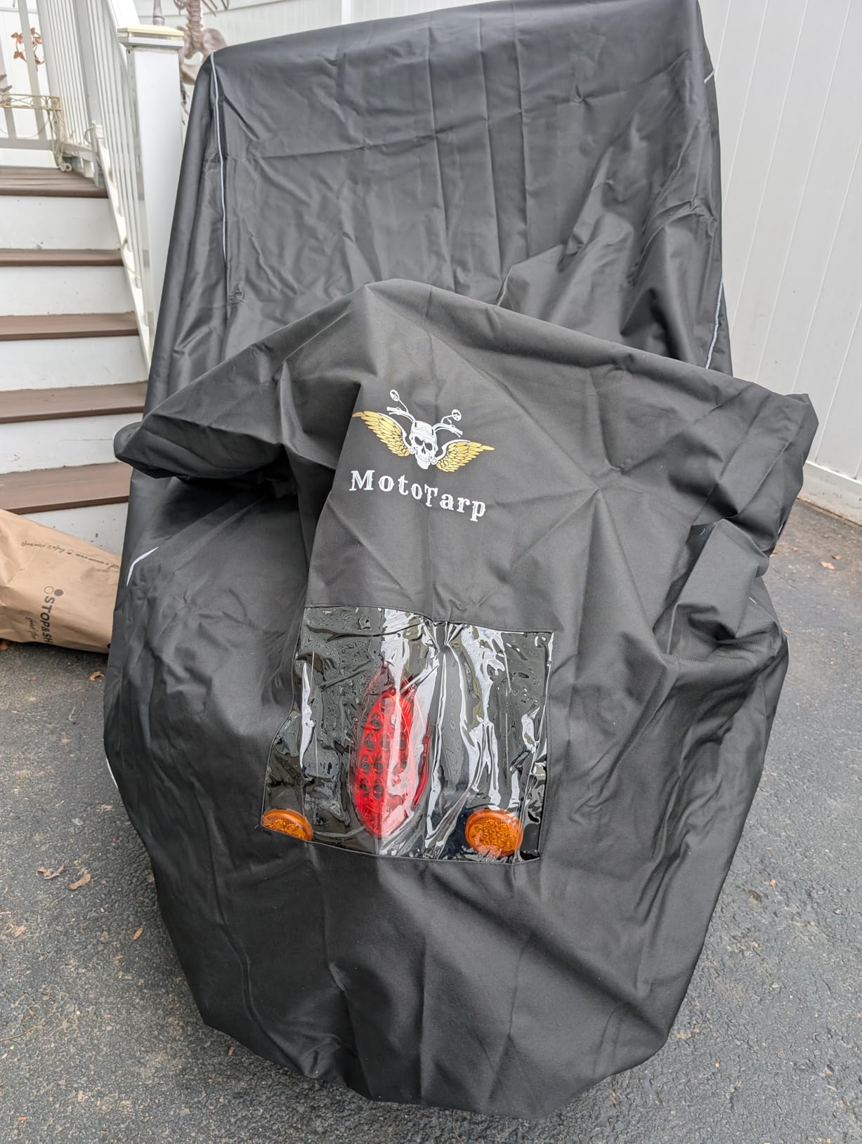 600D Heavy Duty Motorcycle Cover for Touring Models - Waterproof Outdoor Storage, All-Season Weatherproof with Air Vents, Exhaust Heat Shield, Wheel Lock Slots & Reflective Strips customer photo 1