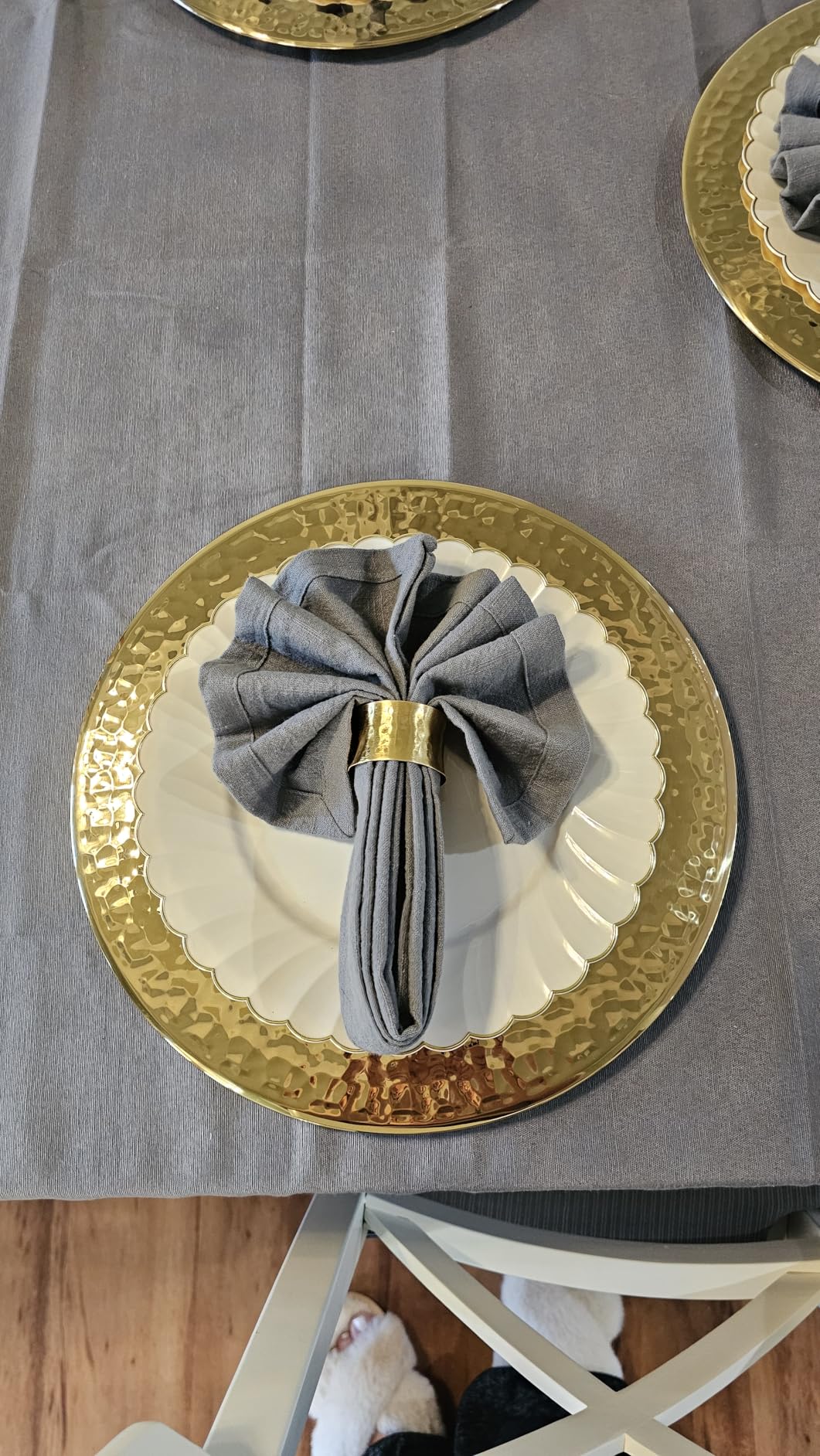 FillTouch 12 Packs Chargers Plates Bulk 13 Inch Stainless Steel Hammered Rim Round Elegant Dinner Plates Luxury Decorative Chargers for Wedding Party Catering Upscale Events (Gold) customer photo 2