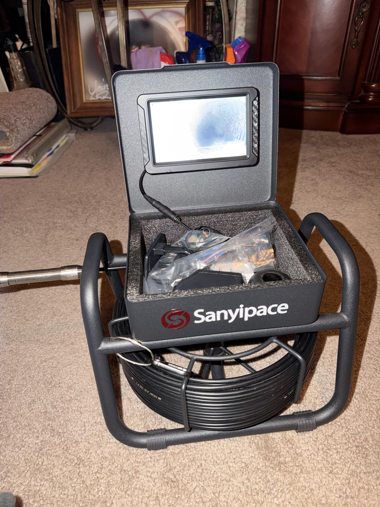 Sanyipace Sewer Camera 165FT/50M, 0.67in/17mm Pipe Inspection Camera with Light, 5600mAh Battery, Meter Maker, Mic & Speaker, 4.3