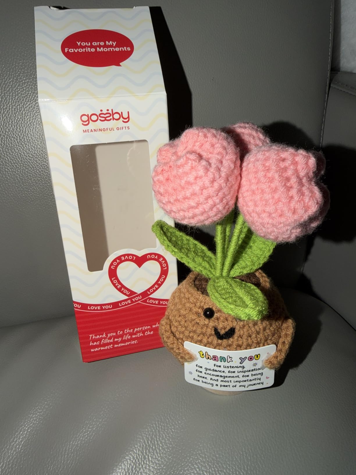 Gossby Handmade Positive Tulip Flower Crochet - Never Forget The Different That You Make - Inspirational Gift for Women - Thank You, Appreciation, Positive Gift for Teacher, Mom, Friend, Coworker customer photo 2