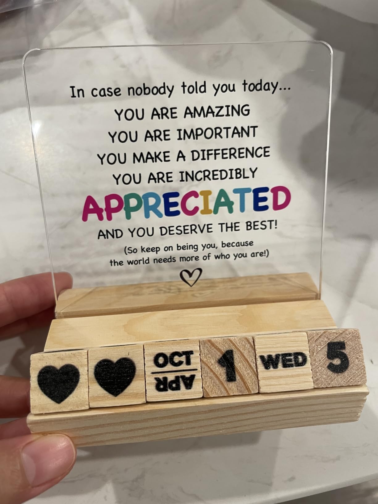 Inspirational Gifts Calendar - Thank You Appreciation Gifts for Women Man, Wooden Block Calendar Desk Sign for Friends Coworker Employee Staff Manager Teacher Motivational Office Decor Accessories customer photo 2