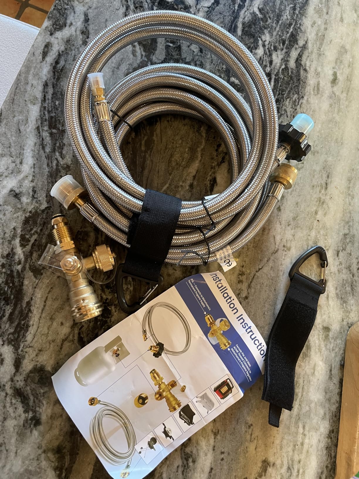 Extend A Stay RV Propane Kit, Propane Brass Tee 4 Port Adapter Kit with 5ft & 12FT Stainless Braided Hoses for Motorhomes Camping, Connecting Auxiliary Propane Cylinders to Appliances customer photo 2