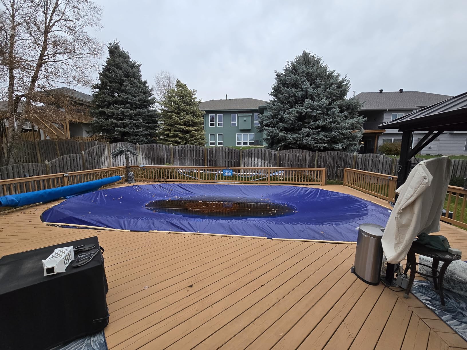 POOLHACKER 16x32 FT Oval Pool Cover - 420D Extra Thick Winter Pool Cover for Above Ground Pools, 4 Ft Overlap with Pulley & Cable customer photo 2