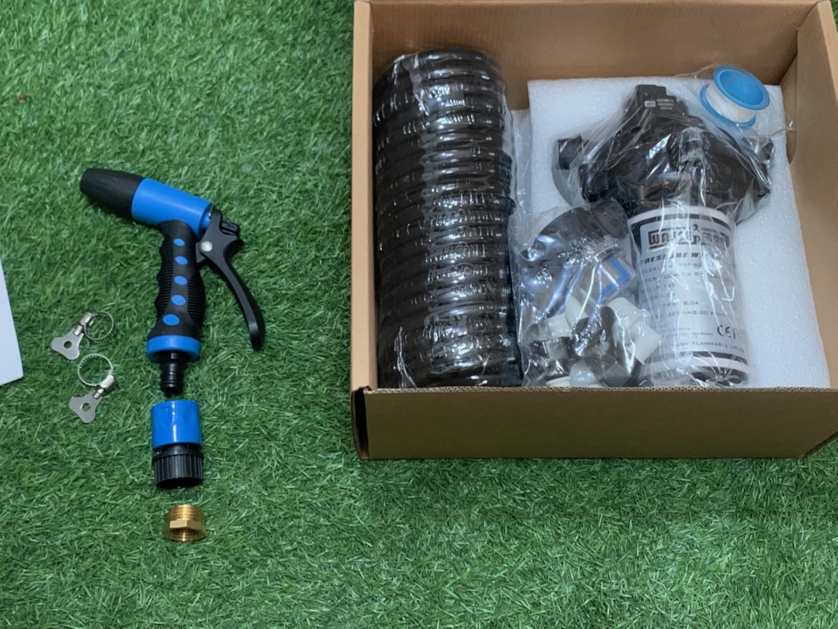 WASSERMANN 12V DC Washdown Pump Kit, 7.5GPM 80PSI, 5-Chamber Self-Priming Diaphragm Pump with Pressure Switch, Coiled Hose, Spray Nozzle for Boat Marine Yacht Freshwater Garden RV customer photo 2