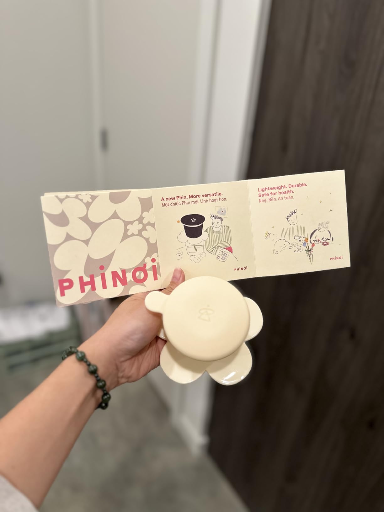 PHINOI Vietnamese Phin Filter, Plastic Reusable Pour Over Coffee Dripper with Flower Design (Navy) customer photo 1