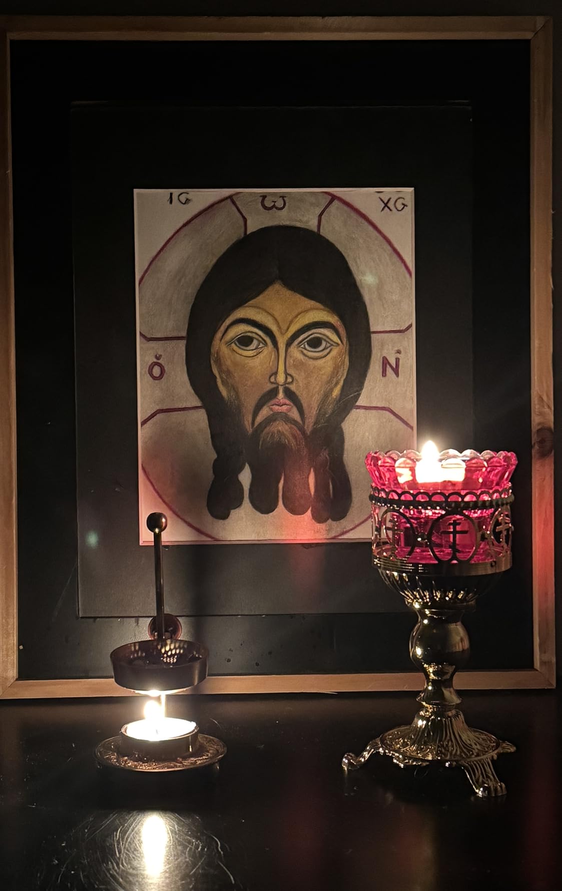 Orthodox Vigil Lamp Gold Plated Metal Red Glass Candle Holder with Cross Motifs for Church Home Shrine Religious Devotion (6.3In) customer photo 1