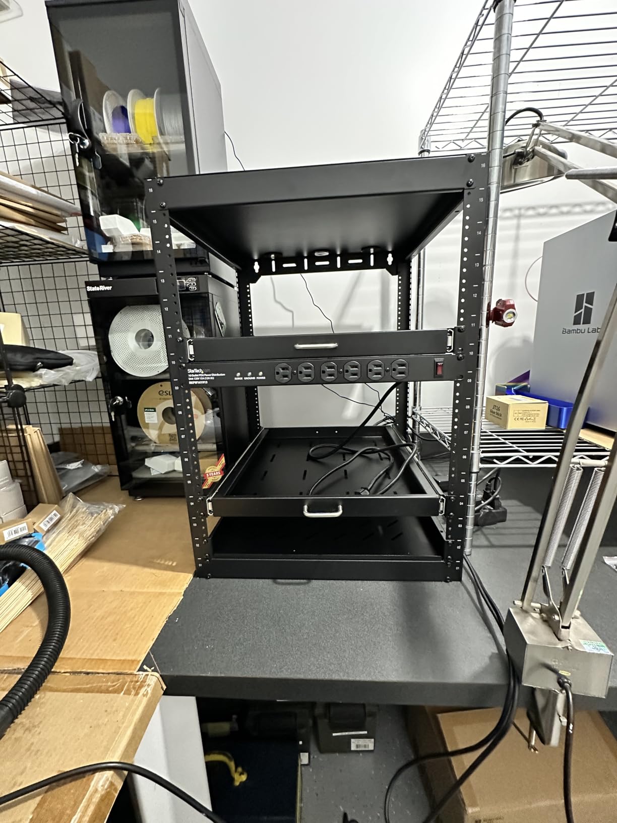 RackPath 12U Open Frame Network Rack with 2X 14in Vented 1U Shelves Rear Support, Wall Mount/Floor Standing Network Cabinet, Heavy Duty 150 lbs Capacity for IT & AV Gear, Audio and Video Device customer photo 1