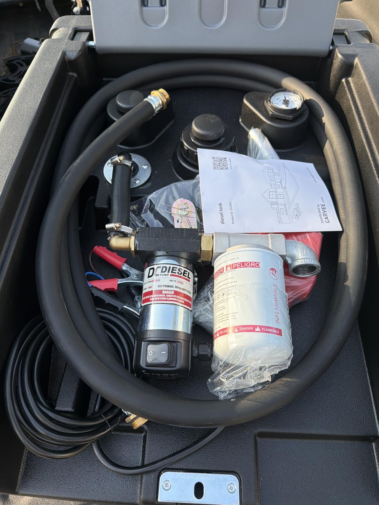 48 Gallon Portable Fuel Transfer Tank with 12V Electric Pump, 10GPM Flow, 13Ft Hose & Auto Nozzle - Diesel Transfer Tank for Trucks, Tractors, Boats, Generators - Gray customer photo 2
