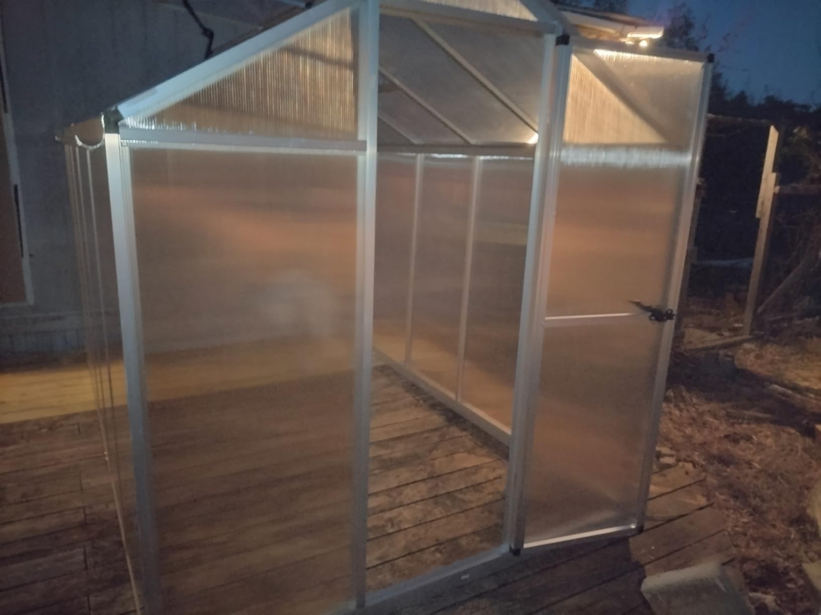 Aoodor 6 x 10 Ft Walk-in Greenhouse with Gutter, Polycarbonate and Heavy-Duty Aluminum Frame, Adjustment Skylight and Lockable 2-Sided Door for Patio, Outdoor, Yard, Lawn Use, Silver customer photo 2
