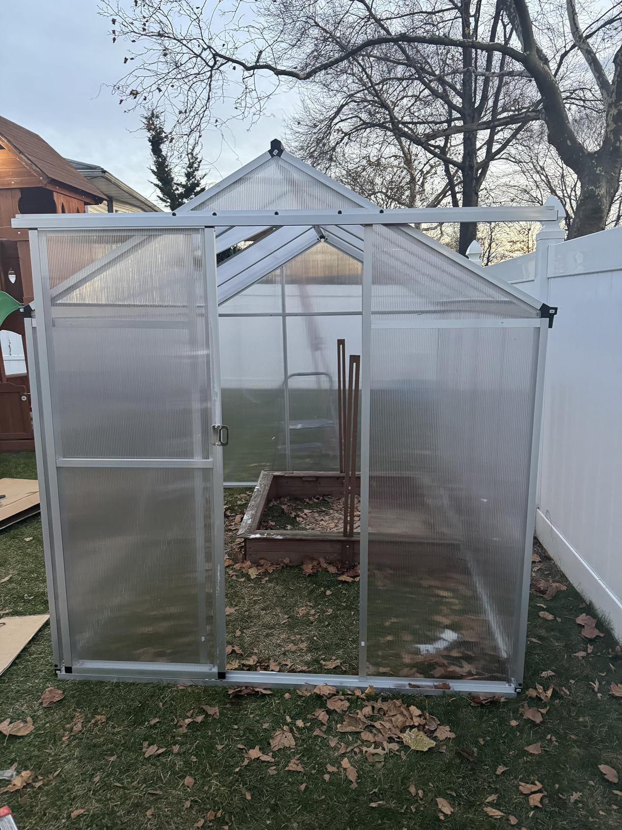 Happygrill Greenhouse, 6 x 8 x 6.5FT Outdoor Polycarbonate Greenhouse w/ Sliding Door, Adjustable Roof Vent, Rain Gutter, Heavy-Duty Aluminum Greenhouses for Outdoors, Garden, Backyard, Patio, Lawn customer photo 2