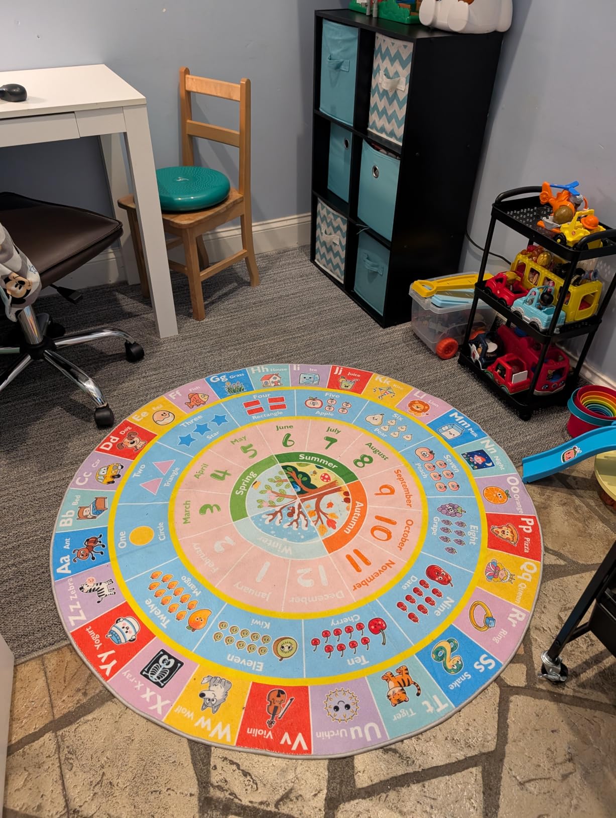 Large Classroom Rug Elementary 8x10ft, Educational Calming Corner Rug for Classroom Nursery Kidroom, Sensory Emotion Feelings Carpet, Smiley Face Kids Play Mat for Playroom, Non-Slip Washable(Black) customer photo 2