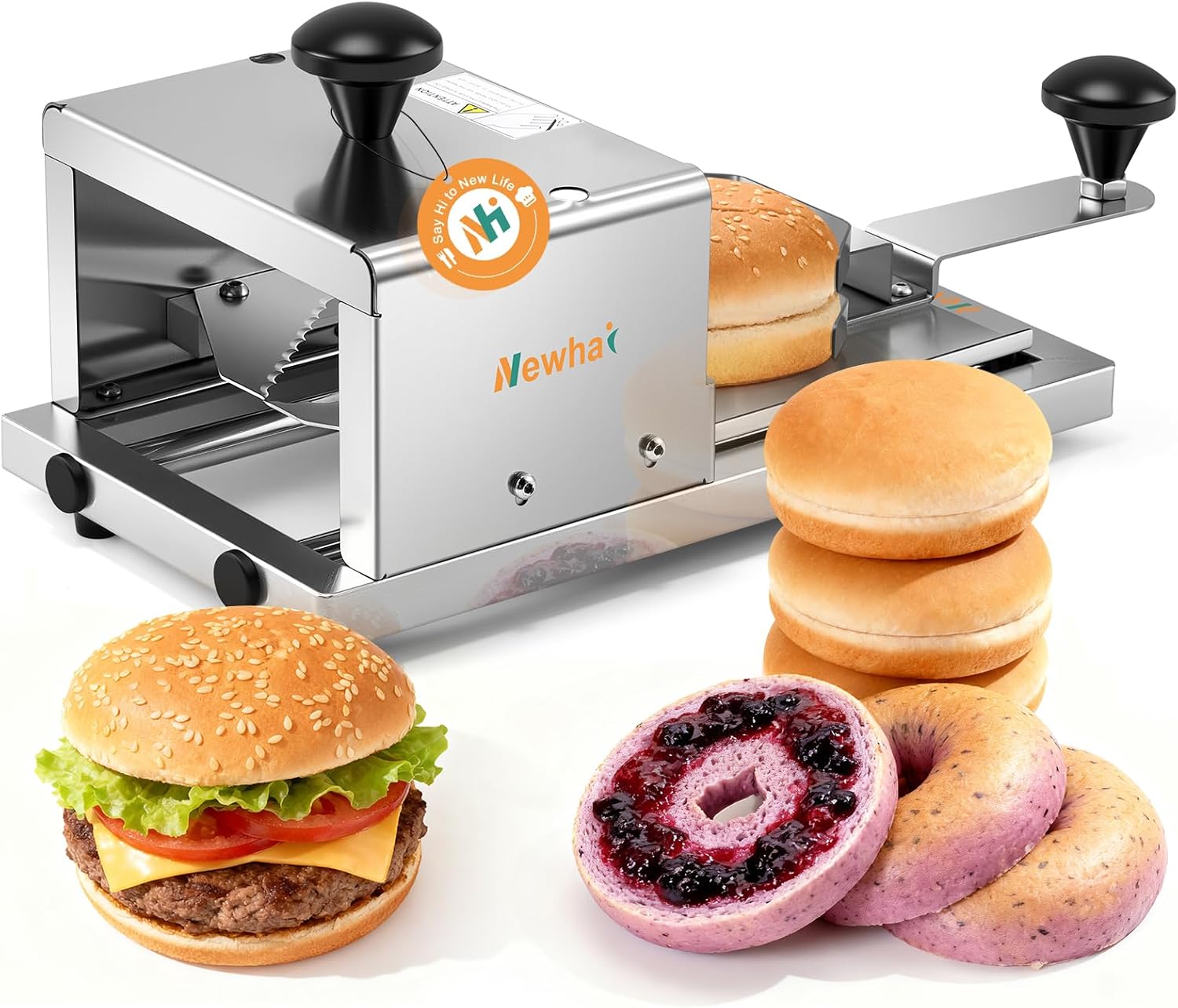 Newhai Commercial Bagel Slicer Manual Hamburger Bun Cutter Bread Guillotine with Stainless Steel Blade for Cutting Even Bagels & Bun Slices customer photo 1