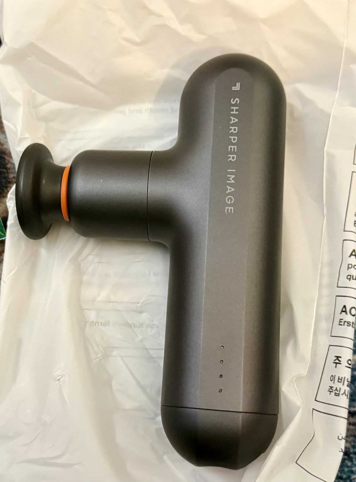 Sharper Image Deep Tissue Percussion Massage Gun, Powerboost Move Evo Hot & Cold Rechargeable Handheld Massager, 4 Adjustable Speeds, 5 Attachment Heads & Carrying Case, for Muscle Pain Relief, Blue customer photo 1