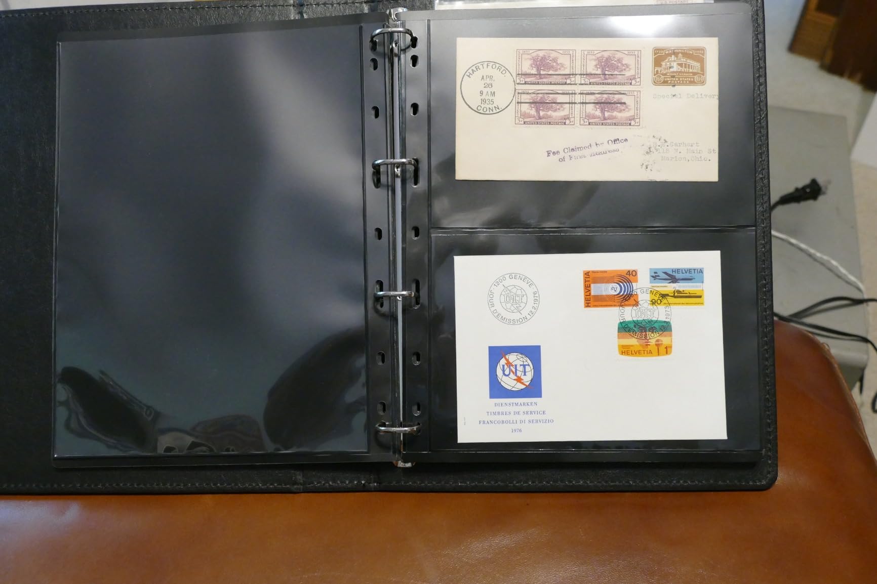 Lewtemi Stamp Collecting Albums Set 3/4 Ring Stamp Collection Book Include 20 Pages Album Binder Tweezer and Loop Magnifier Collecting Supplies for Collectors (Brown Pirate, 1/2/3/4 Rows) customer photo 2