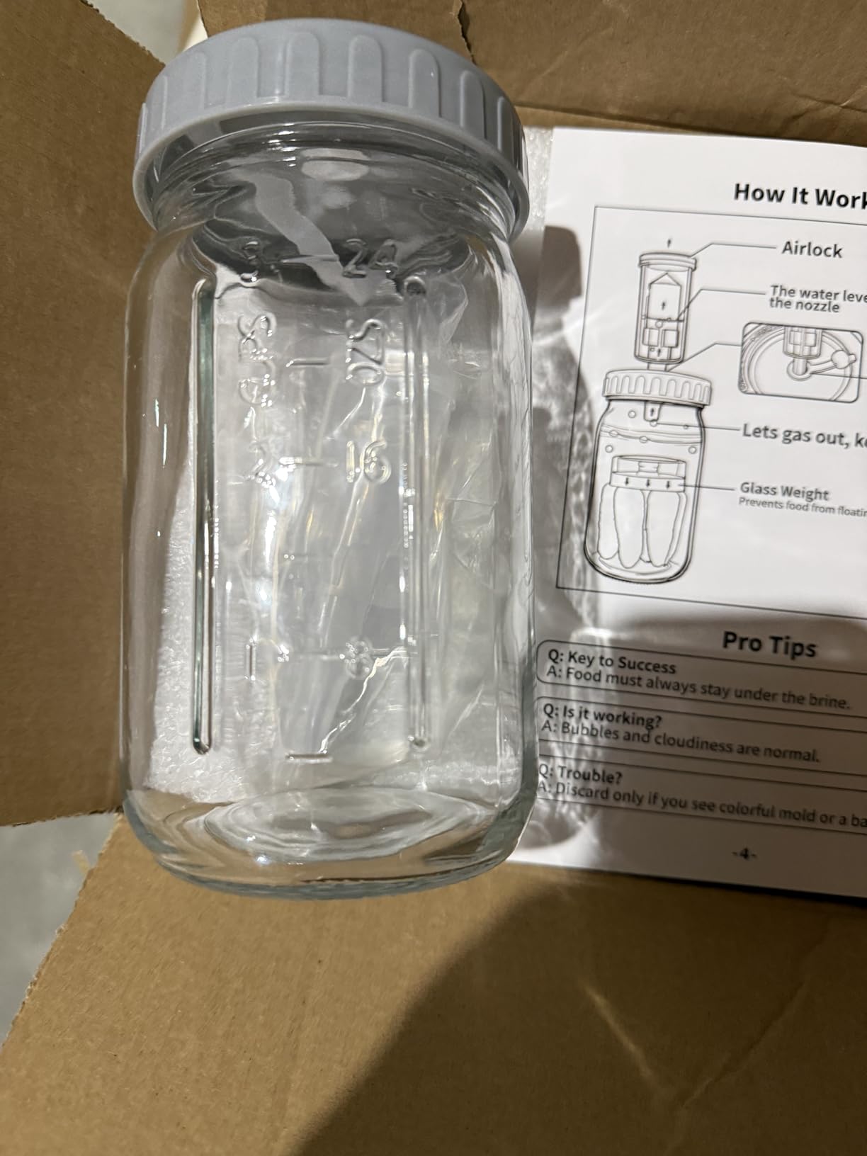 4-Pack Mason Jar Fermentation Kit (Jars Included) Four 32oz Fermentation Jars with Plastic Fermenting Lids, Airlocks, Silicone Rings & Grommets, and Glass Weights for Easy Fermenting & Storage customer photo 1