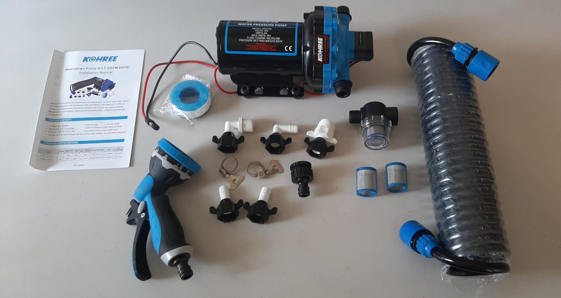 Kohree 12V DC Washdown Pump Kit - 7.5GPM 80PSI, Self-Priming 5-Chamber Diaphragm Water Pump with Pressure Switch, Spray Nozzle, High Flow for RV, Boat, Marine, Yacht, Freshwater and Saltwater customer photo 2
