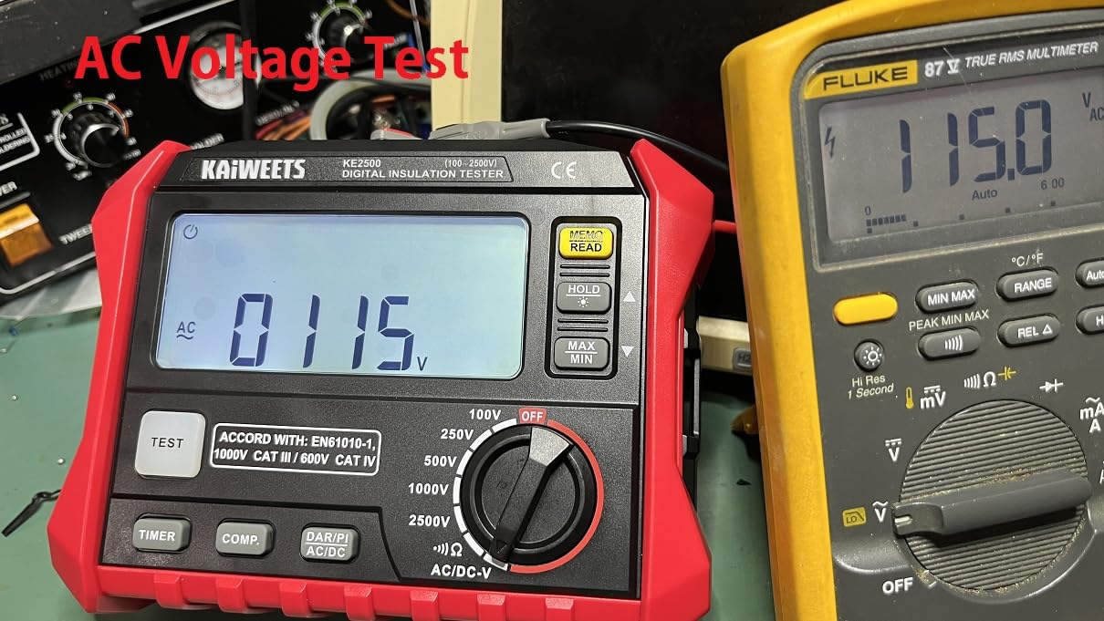 KAIWEETS Insulation Resistance Tester, Up to 200GOhm, Pro Megohmmeter, 5 Range 100V/250V/500V/1000V/2500V, One-Toch DAR/PI, Max/Min, Measures Resistance, AC/DC Voltage for HVAC, Motors, Solar, KE2500 customer photo 1
