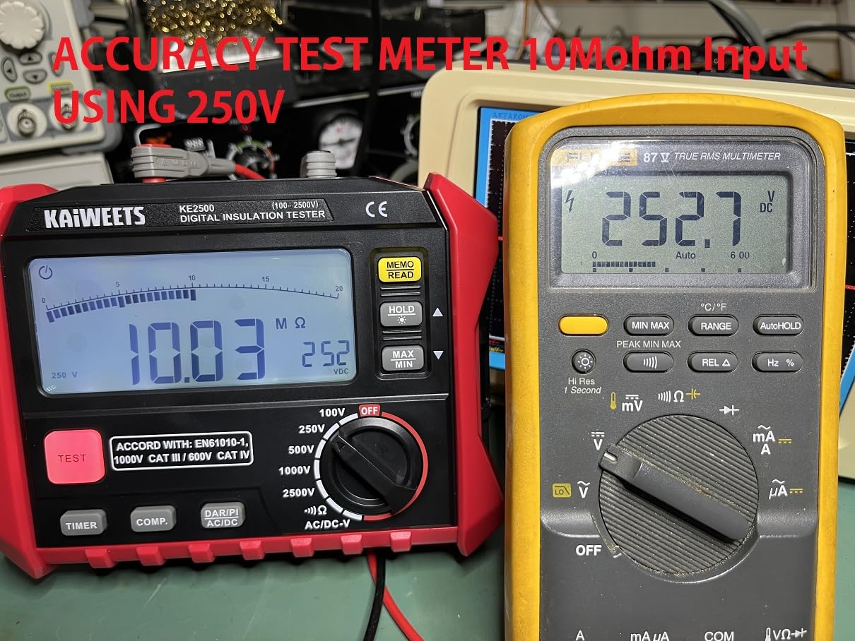 KAIWEETS Insulation Resistance Tester, Up to 200GOhm, Pro Megohmmeter, 5 Range 100V/250V/500V/1000V/2500V, One-Toch DAR/PI, Max/Min, Measures Resistance, AC/DC Voltage for HVAC, Motors, Solar, KE2500 customer photo 2