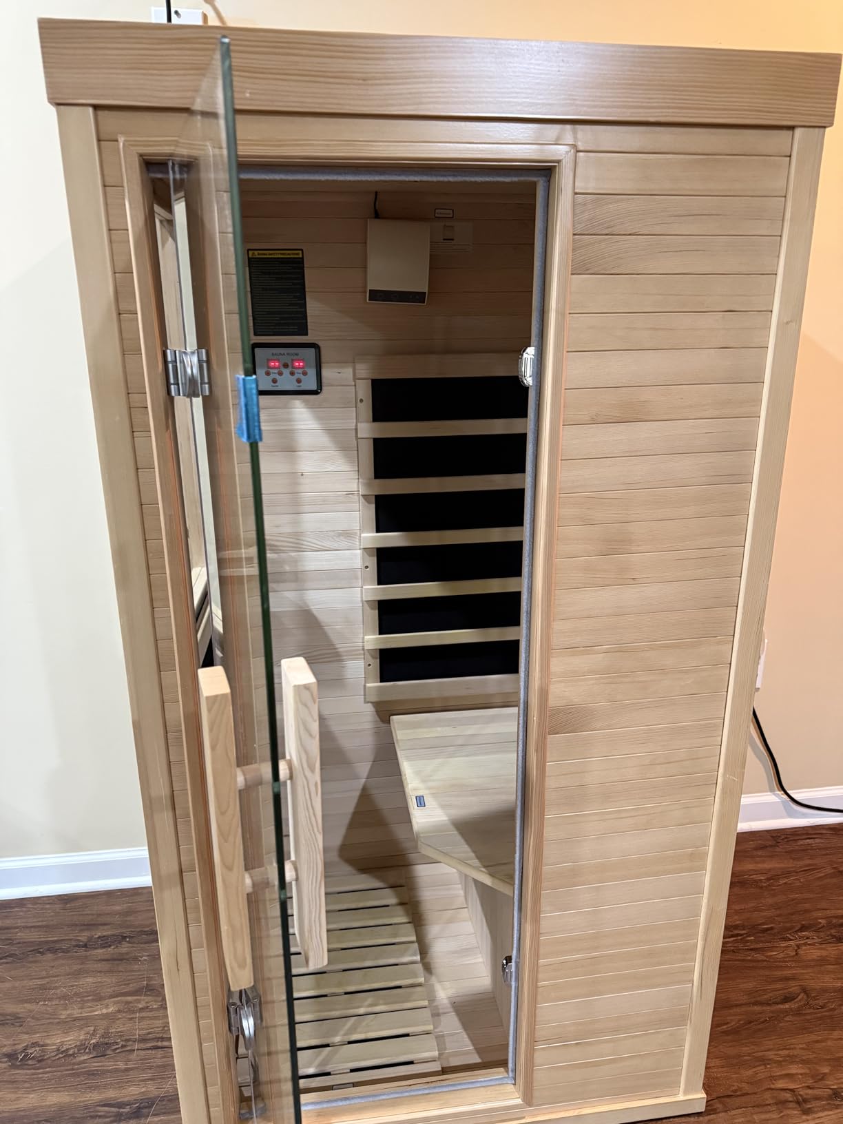 Wood Infrared Sauna, 1 Person Traditional Home Sauna, Canadian Hemlock Indoor Dry Sauna Spa Room for Low EMF with Bluetooth Speakers and Control Panel customer photo 1