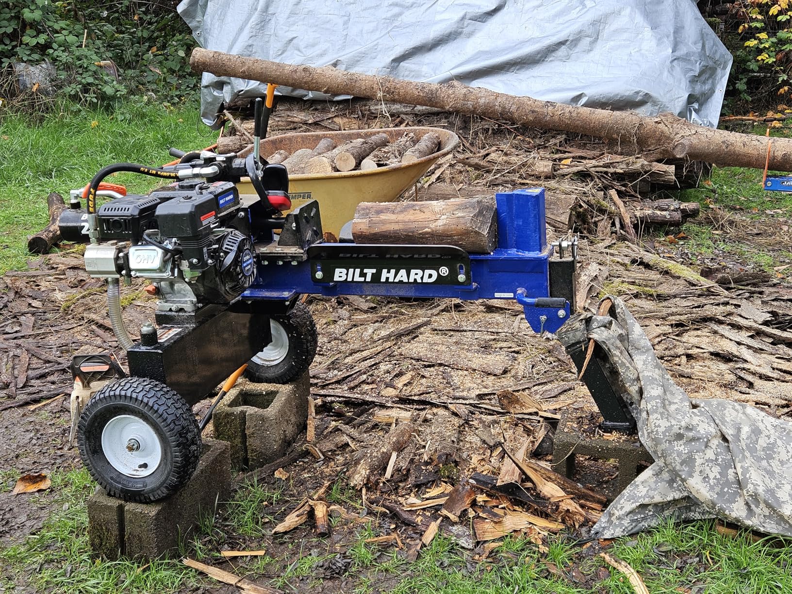 BILT HARD 27-Ton Towable Gas Powered Log Splitter, Horizontal & Vertical Wood Splitter with 209cc OHV Engine & 2-Stage Pump, 16