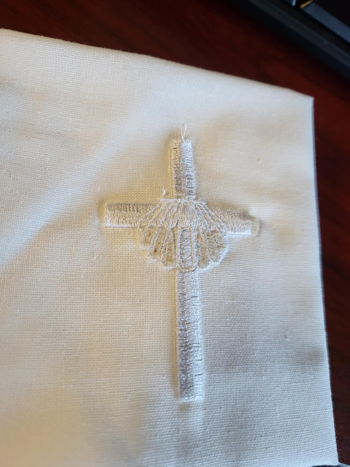 Tudomro 4 Pcs Cross & Shell Baptismal Napkin with Embroidered Christian Baptism Towel, White Christening Cloth with Cross for Church Home Candidate 12 x 12 Inch customer photo 2