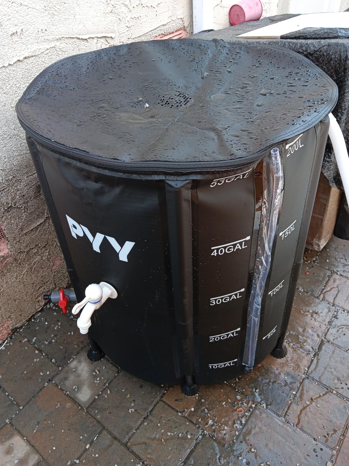 PYY Rain Water Collection Barrel - 100 Gallon Black Large Water Storage Tank with Spigots, Portable Rain Catcher to Collect Rainwater from Gutter, Plastic Rain Catchment System with Collapsible Bucket customer photo 1