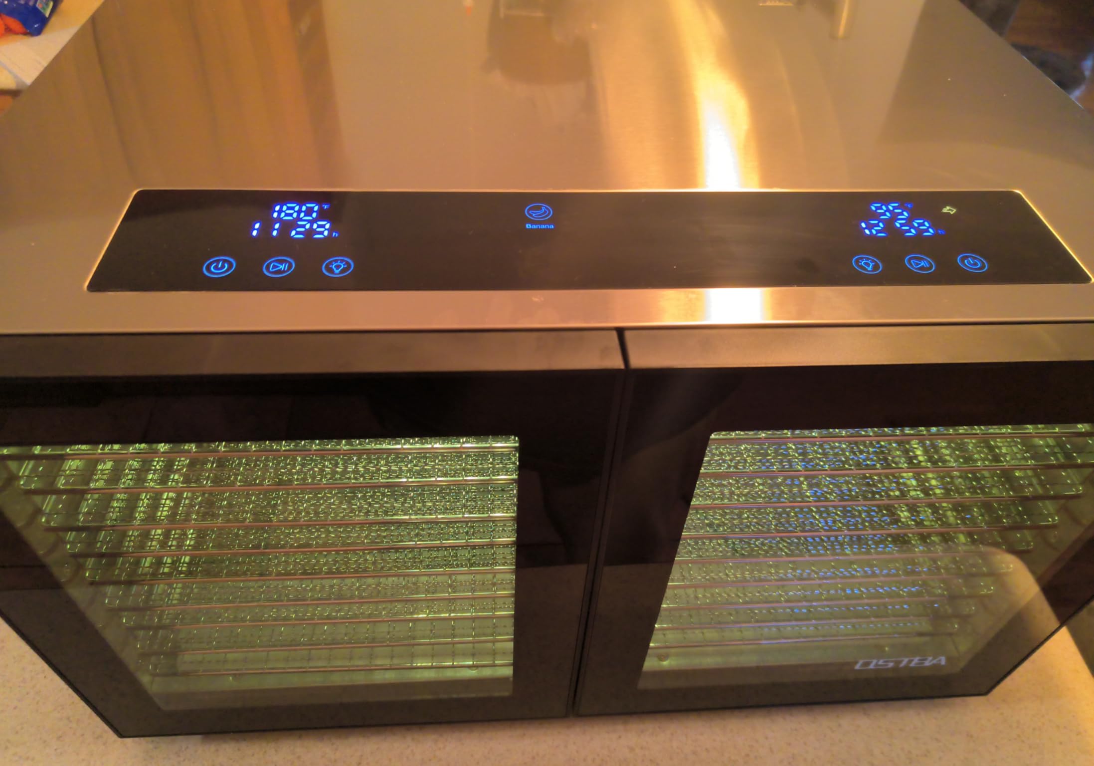 OSTBA Dual Zone Food Dehydrator, 20 Stainless Steel Trays, 1300W Dual Layer Food Dryer, 180℉ Adjustable Temp, 48H Digital Timer, 10 Presets for Jerky, Meat, Fruit, Herbs, Home & Commercial Use customer photo 2