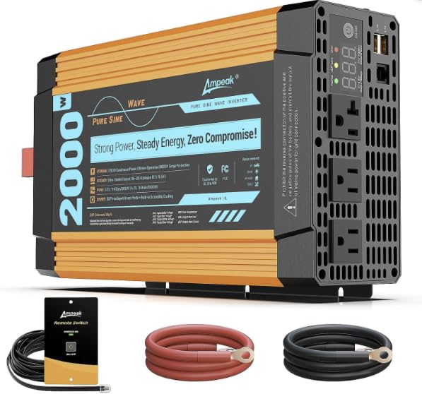 Ampeak 2000W Pure Sine Wave Inverter, 12V DC to 120V AC, UL 458 Certified, 6000W Surge, 3 AC Outlets, 20A Socket, Hardwire Port, Remote, RV Camper Solar Off-Grid customer photo 2