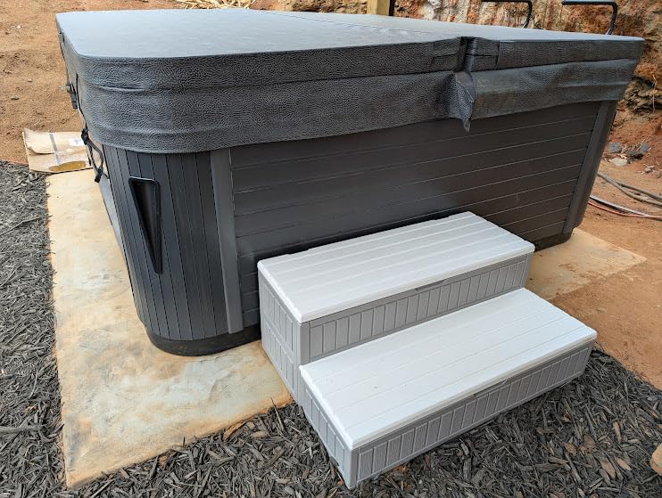 CAMMOO Hot Tub Steps - Double-Decker Large Storage & Snap-Together Assembly, Fully Sealed Spa Steps with Non-Slip Wider Step, Hot Tub Stairs, Outdoor/Indoor, Grey-White customer photo 1