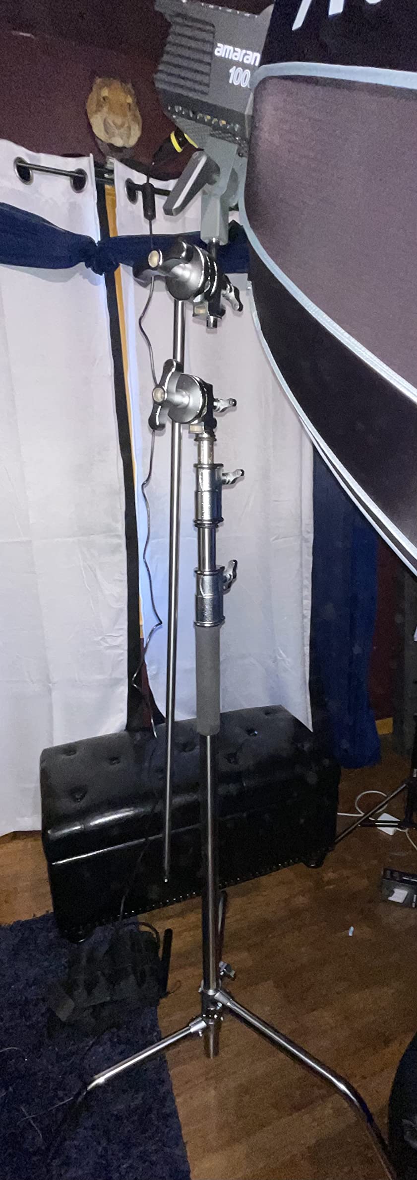 Flashpoint 10' C Light Stand on Turtle Base Kit with Two Tier Spring Loaded Riser Column, 3 GOBO Heads, Baby Pin and 40 Grip Arm, Chrome customer photo 2
