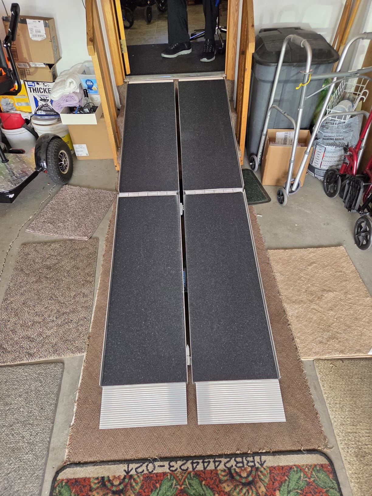 EZ-ACCESS Suitcase Trifold Portable Aluminum Folding Wheelchair Ramp with Non Slip Applied Surface, Self-Adjusting Bottom Transition Plates, Heavy Duty 800 lbs, for Home Steps & Doorways, 8-Foot customer photo 1