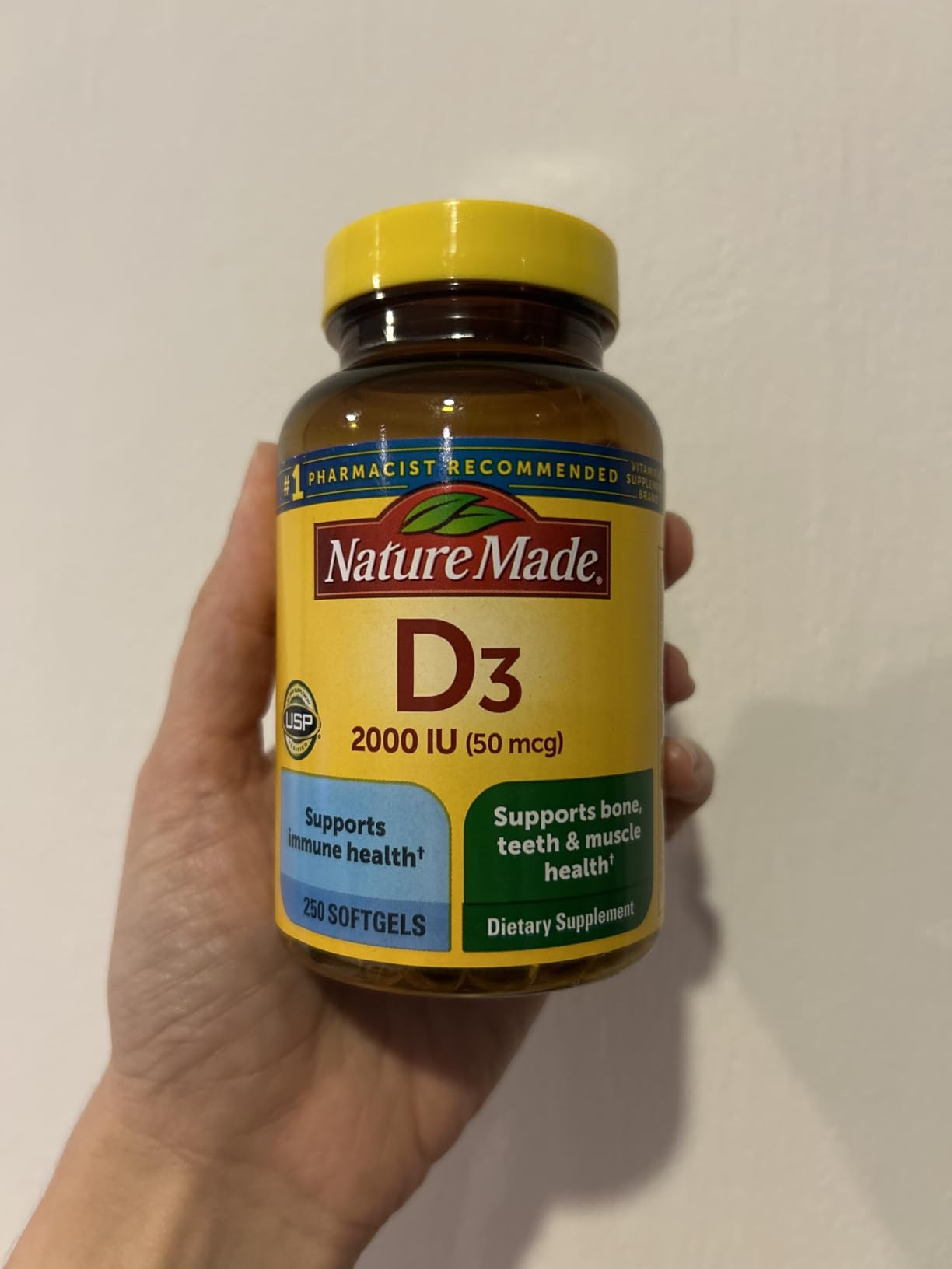 Nature Made Vitamin D3 2000 IU (50 mcg), Vitamin D Supplement for Bone, Teeth, Muscle and Immune Health Support, 250 Softgels, 250 Day Supply customer photo 1