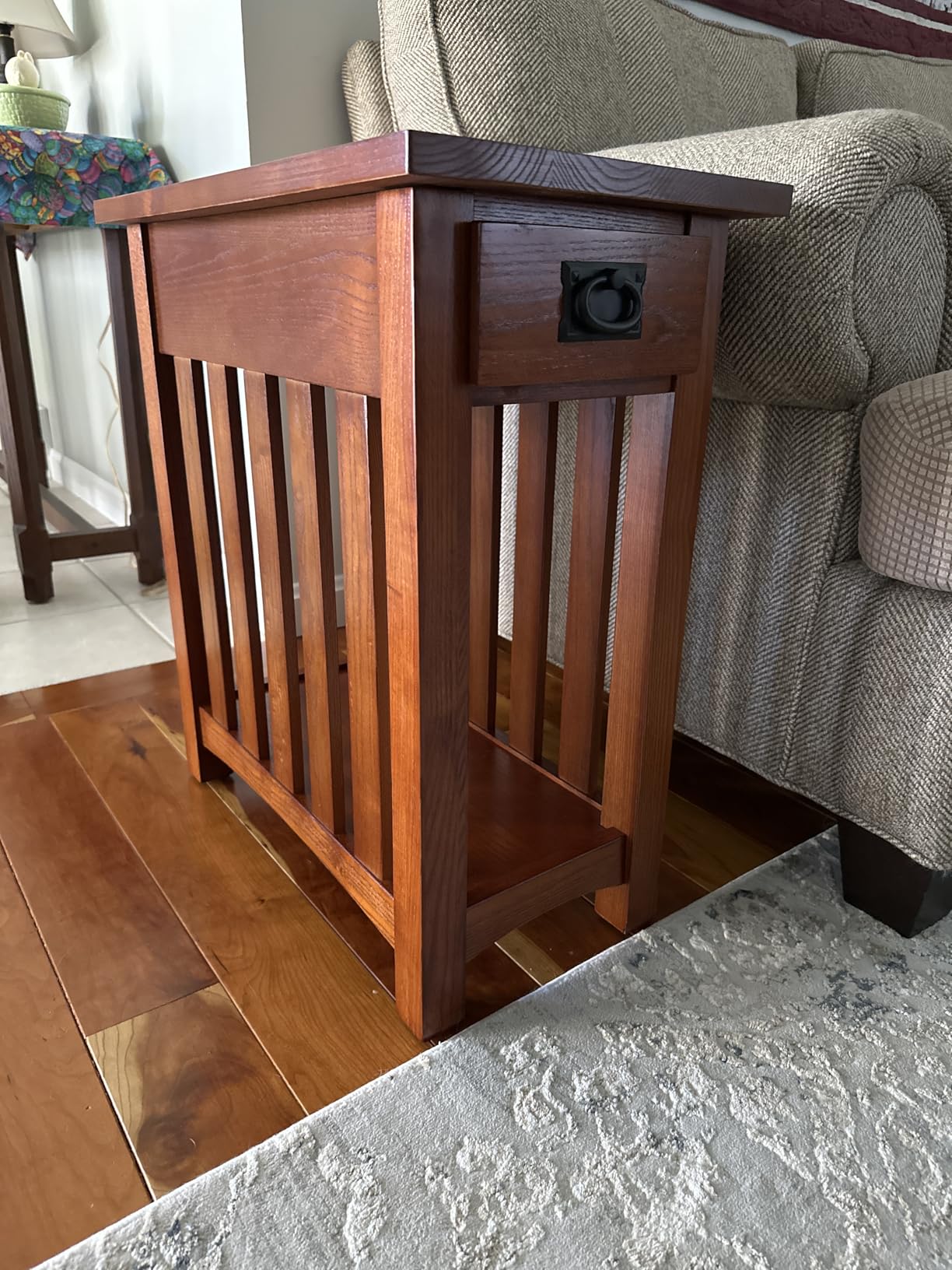 Leick Home Mission End Table, Solid Wood, 1 Storage Drawer, Bottom Display Shelf, Narrow, Slatted Sides, Easy-Assembly, Medium Oak, 22.5 in L x 12 in W x 24 in H, 8202 customer photo 1