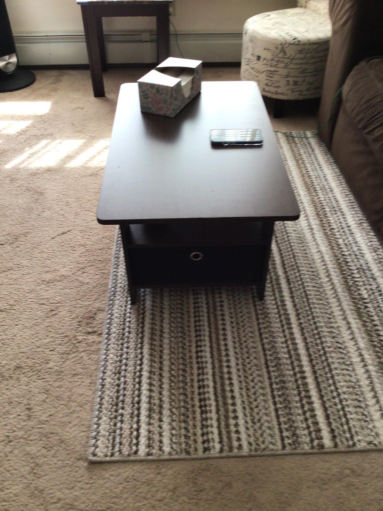 Furinno Andrey Coffee Table, Small Modern Center Table with Storage and Bin Drawer, Side Table for Living Room, Bedroom, Home Office, Dark Brown customer photo 1