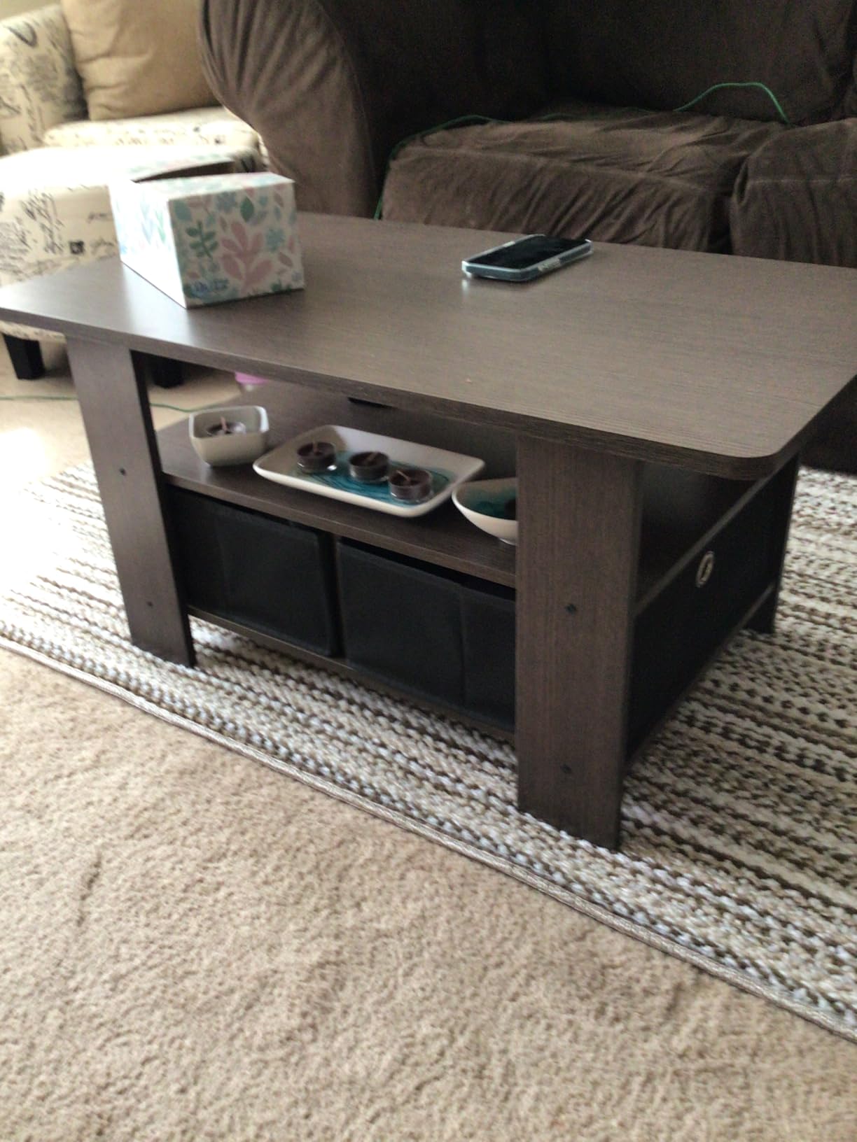 Furinno Andrey Coffee Table, Small Modern Center Table with Storage and Bin Drawer, Side Table for Living Room, Bedroom, Home Office, Dark Brown customer photo 2