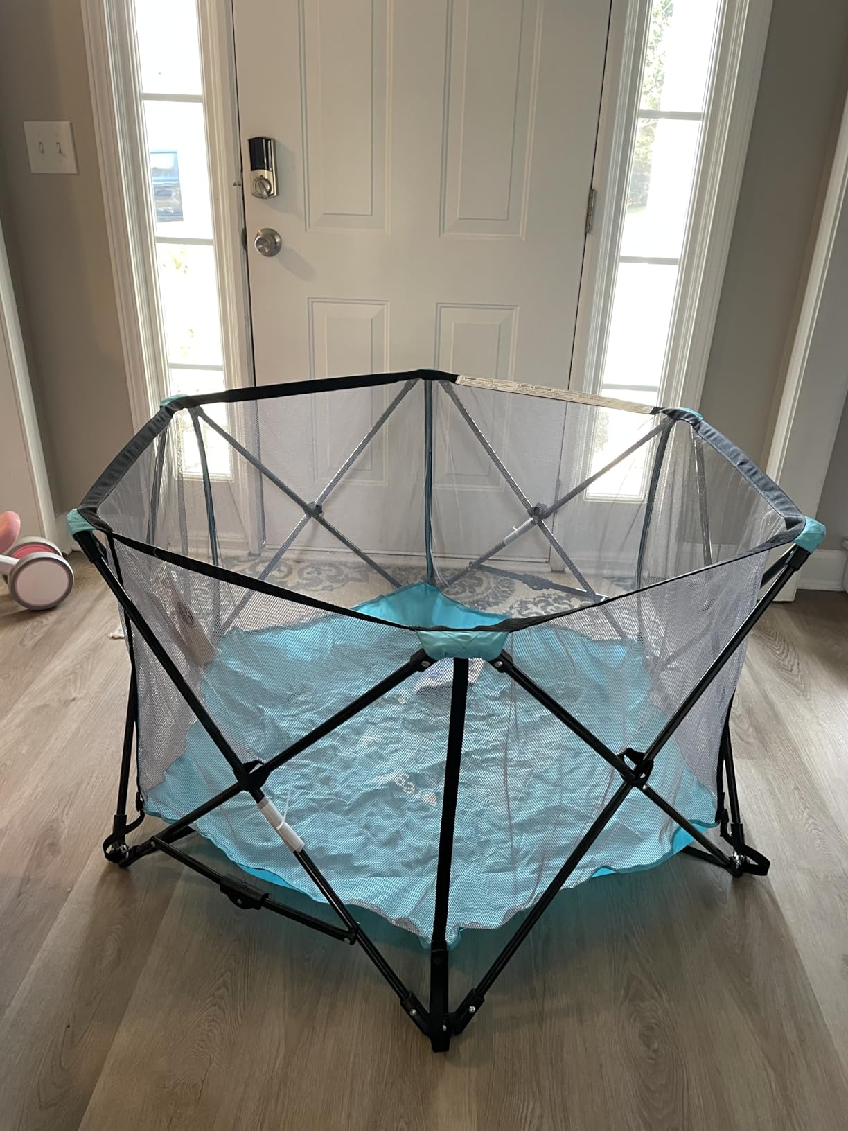 Regalo Safety My Play Portable Baby Playpen & Play Yard, Foldable 6-Panel Indoor Outdoor Playpen for Babies & Toddlers, Mesh Sides, Washable Fabric, 48 inch, Aqua/Black customer photo 2