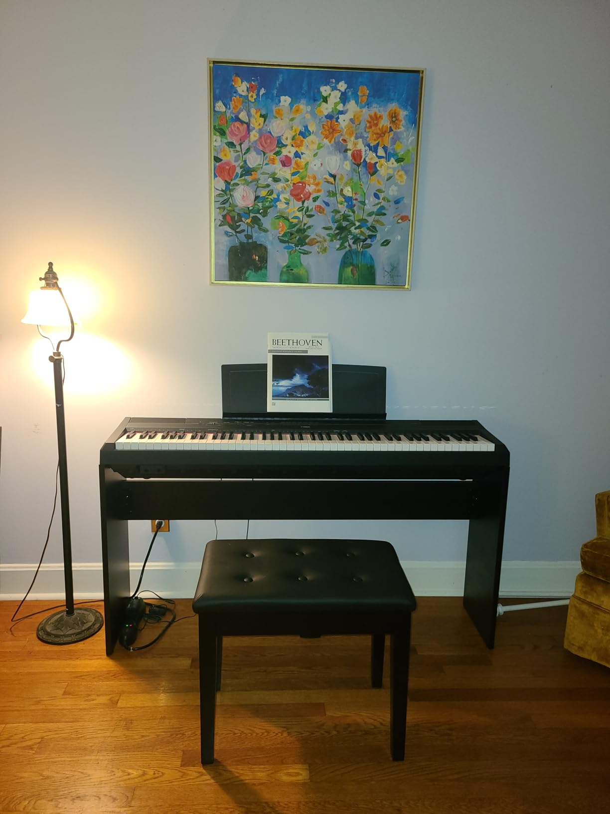 SONGMICS Adjustable Wooden Piano Bench Stool with Sheet Music Storage Black ULPB57H customer photo 2