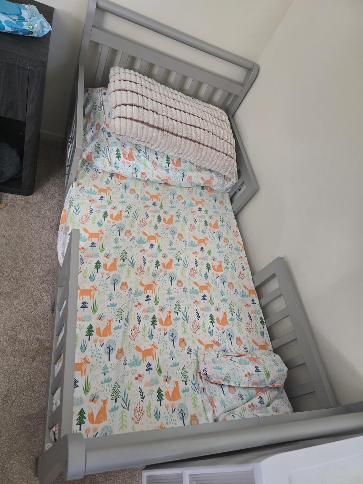 Dream On Me Emma 3-in-1 Convertible Wooden Toddler Bed in Steel Grey, Baby Safety Alliance Certified, Low-to-Floor Design, Solid Pinewood with Safety Rails customer photo 2