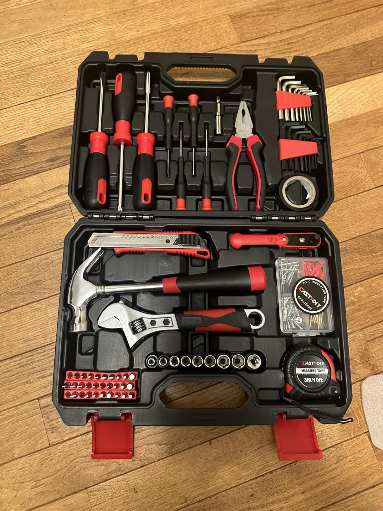 Eastvolt 128-Piece Home Repair Tool Set, Tool Sets for Homeowners, General Household Hand Tool Set with Storage Toolbox, EVHT12801, Black + Red customer photo 2