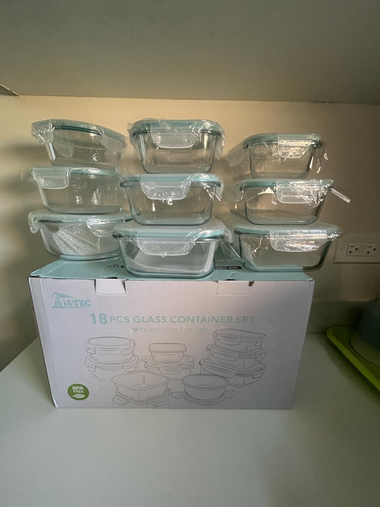AILTEC Glass Food Storage Containers with Lids, [18 Piece] Glass Meal Prep Containers Set, Airtight Leak Proof, Oven Freezer Dishwasher Safe, BPA Free (9 Lid & 9 Container) customer photo 1