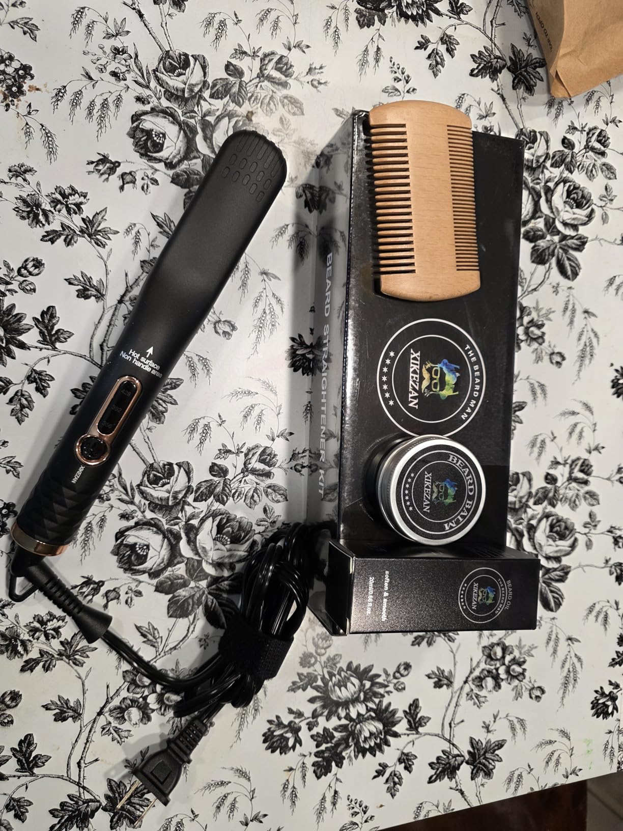 Beard Straightener for Men w/Beard Oil, Balm, Comb & E-Book for All Beard Type, w/Dual Voltage Travel-Friendly, Auto Shut-Off, Anti-Scald Feature Heated Straightening Brush Kit customer photo 1