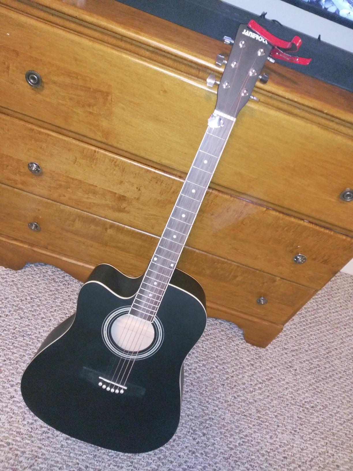Left Handed Guitar,Left Handed Acoustic Guitar Cutaway 41 inch Full-size Beginner Guitar Package with Gig Bag Tuner String Strap Capo,Black By Janerock customer photo 1