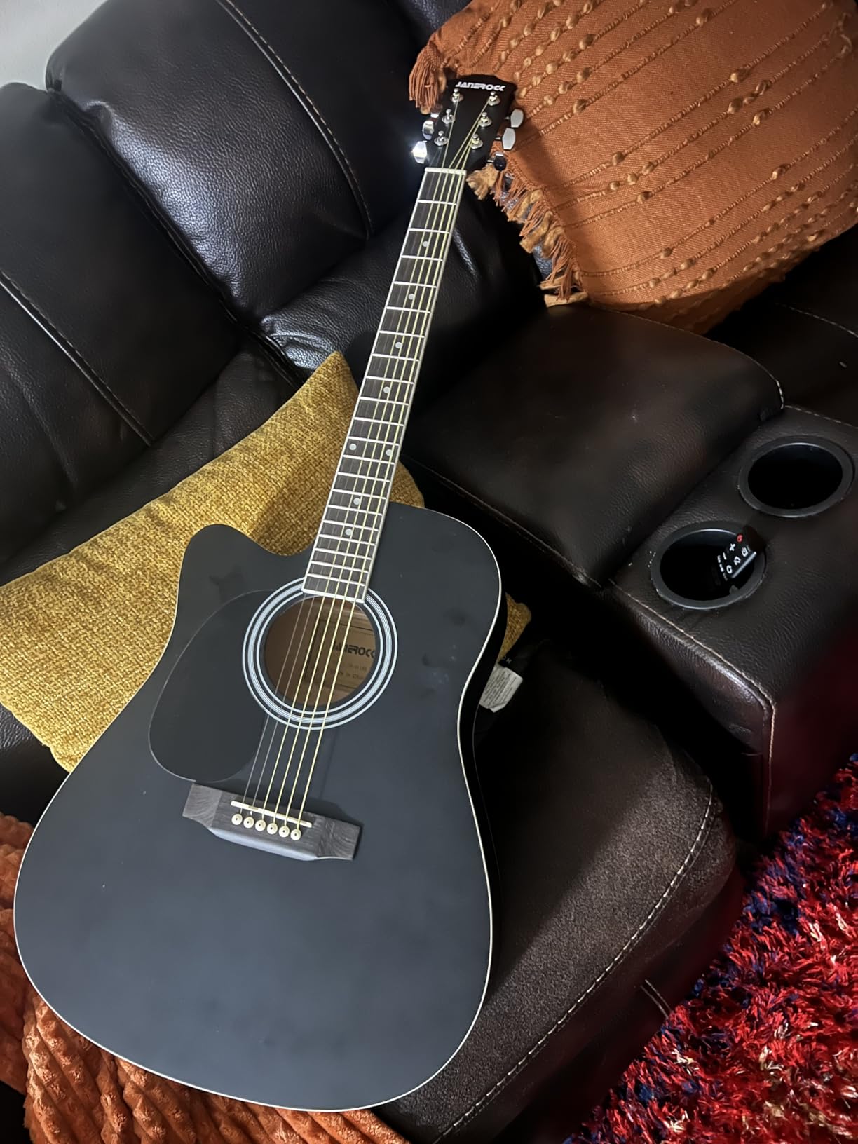 Left Handed Guitar,Left Handed Acoustic Guitar Cutaway 41 inch Full-size Beginner Guitar Package with Gig Bag Tuner String Strap Capo,Black By Janerock customer photo 2