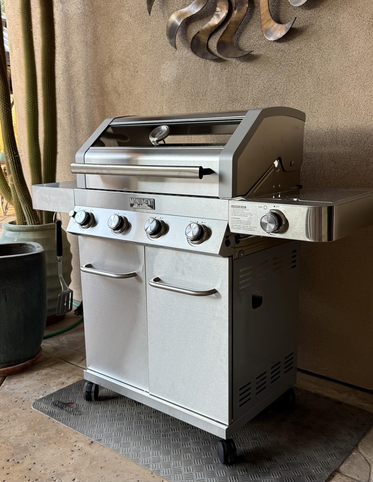 Monument Grills Larger Convertible 4 Burner Natural Gas Grill Stainless Steel Cabinet Style Propane Grills, LED Controls, Side Burner(Without Conversion Kit) customer photo 1