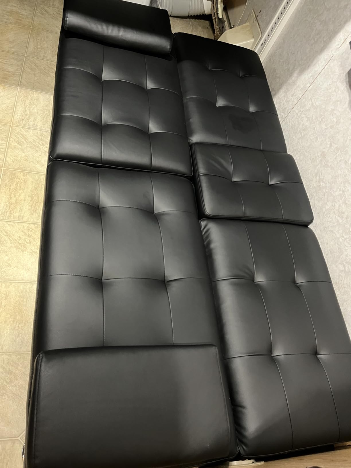 Flamaker Futon Sofa Bed Modern Folding Futon Set Convertible Recliner Lounge for Living Room with 2 Cup Holders, Removable Armrests (PU Leather, Black) customer photo 2