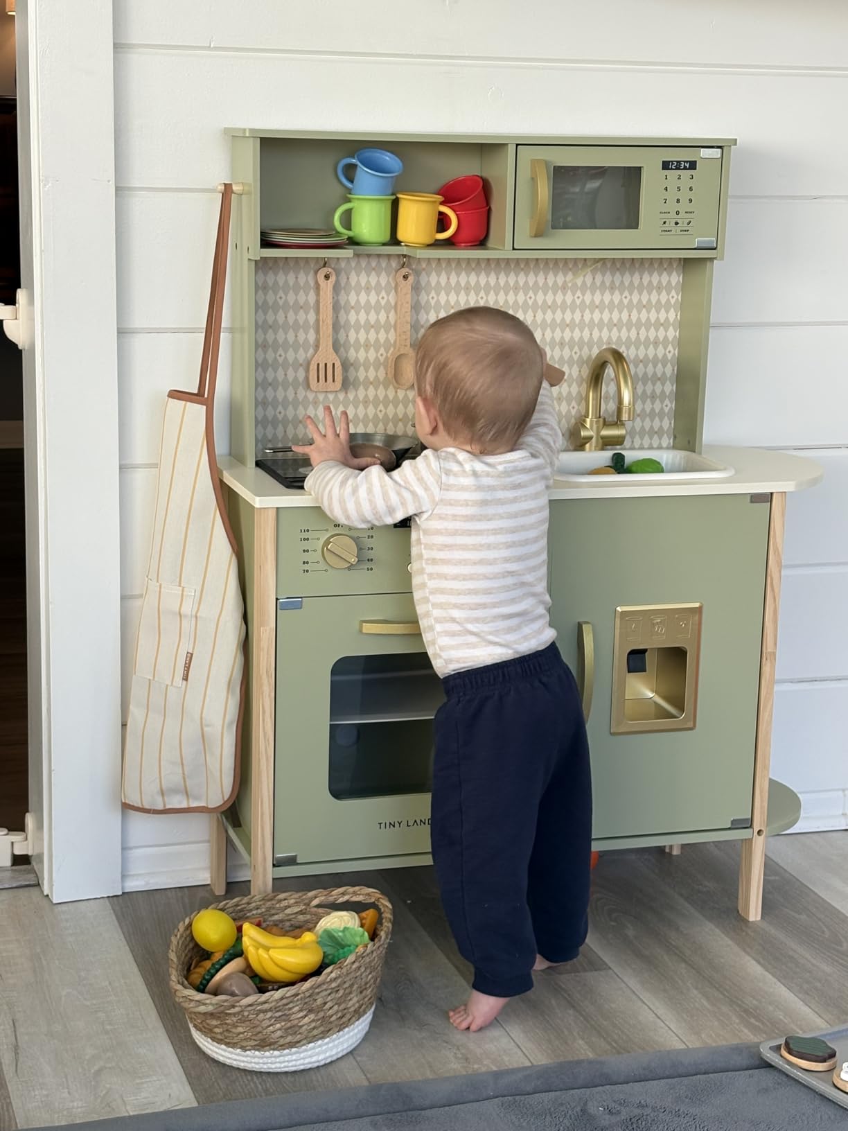 Tiny Land Play Kitchen for Kids, Wooden Kids Play Kitchen Playset Chef Pretend Play Set for Toddlers with Real Lights & Sounds, Toys Kitchen with 18 Pcs Toy Food & Cookware Accessories customer photo 1
